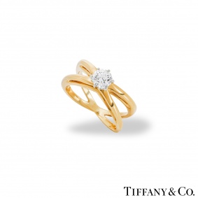 Tiffany & Co. Yellow Gold Round Brilliant Cut Diamond Crossover Ring 0.40ct F/VVS2